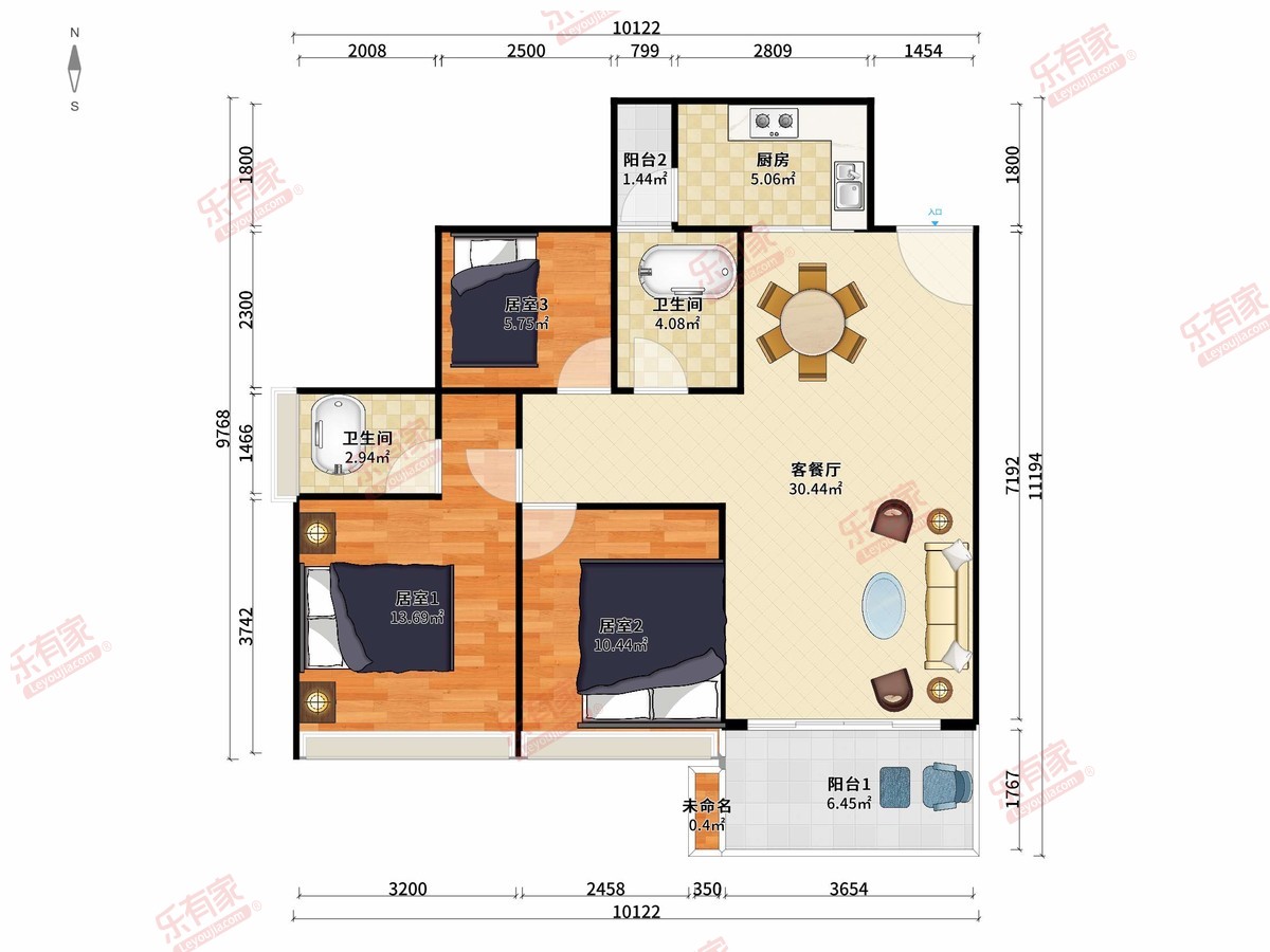 华策御水花园 3房2厅2卫1厨2阳86.0m² 南