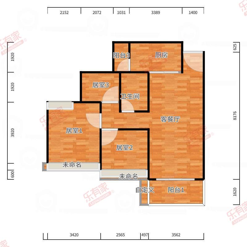 华策御水花园 3房2厅1卫1厨2阳80.0m² 南