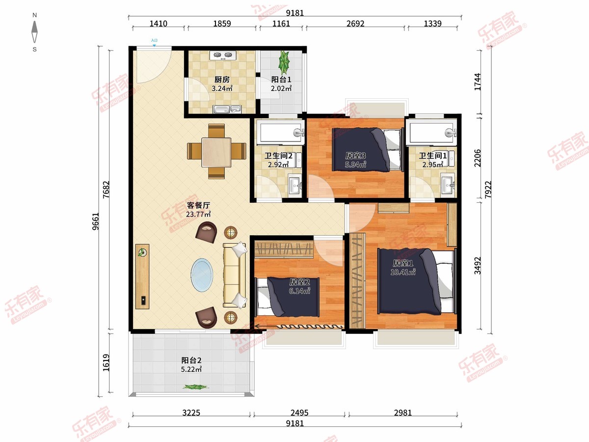 皓玥花园 3房2厅2卫1厨2阳90.0m² 南