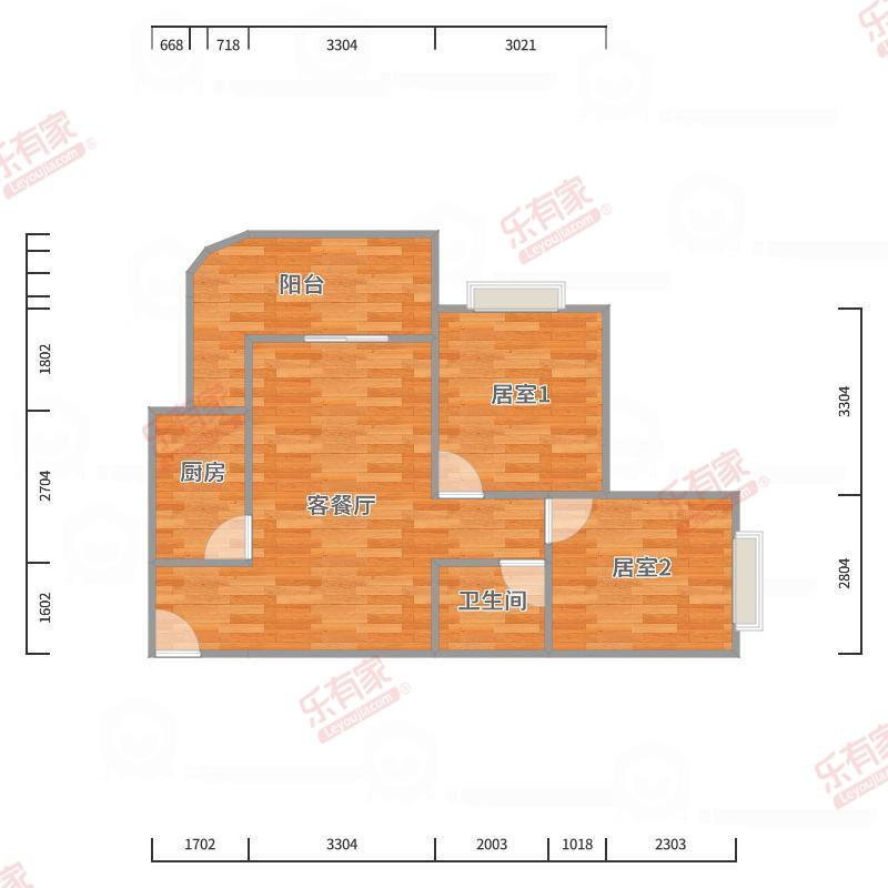 德兴华府 2房2厅1卫1厨1阳73.68m² 东北