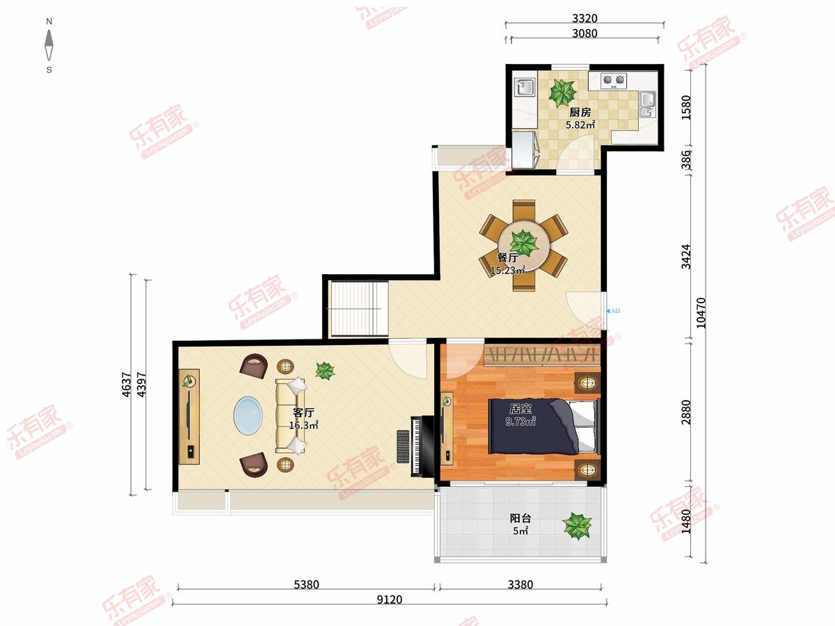 方直天润珑耀花园小高层顶层复式110.0m²南北，点开看上下层户型图