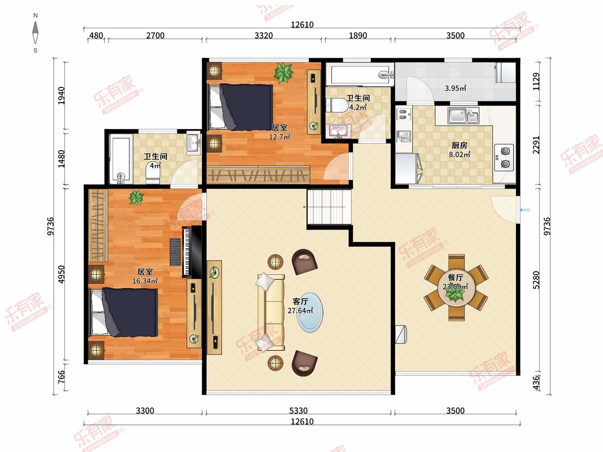 方直天润珑耀花园小高层底层复式131.0m²点开看上下层户型图