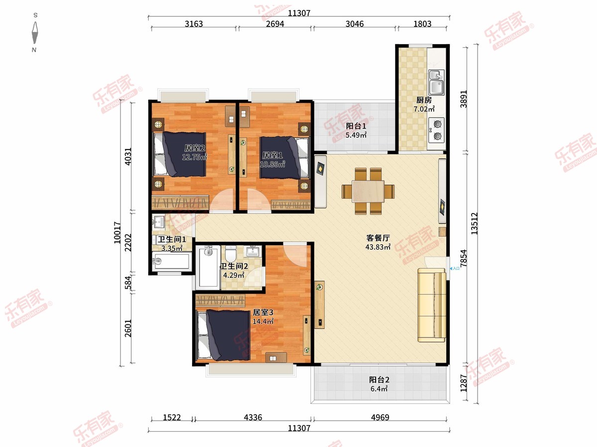 世荣锦绣荣城 3房2厅2卫 125.99㎡-深圳世荣锦绣荣城二手房