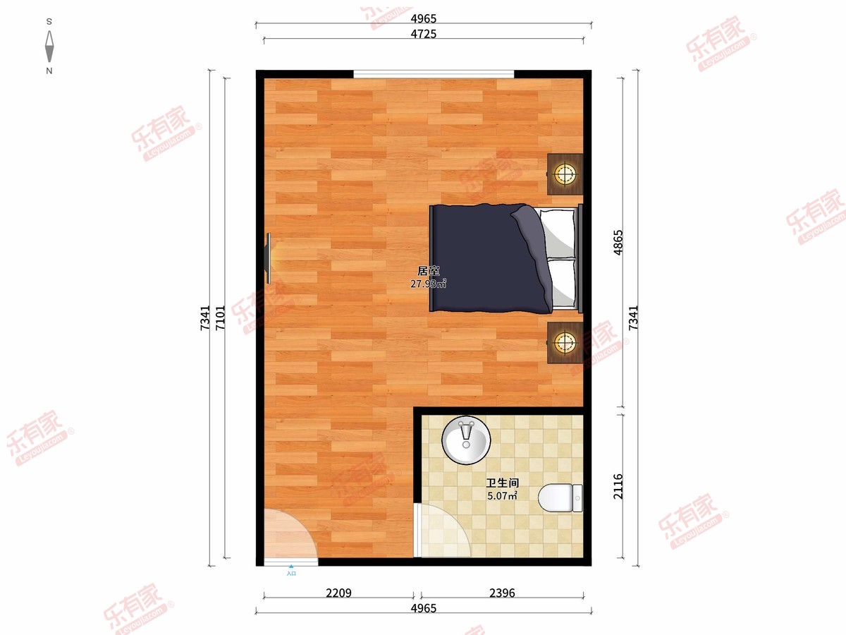 佳华领域广场(一期) 1房0厅1卫0厨0阳54.0m² 南