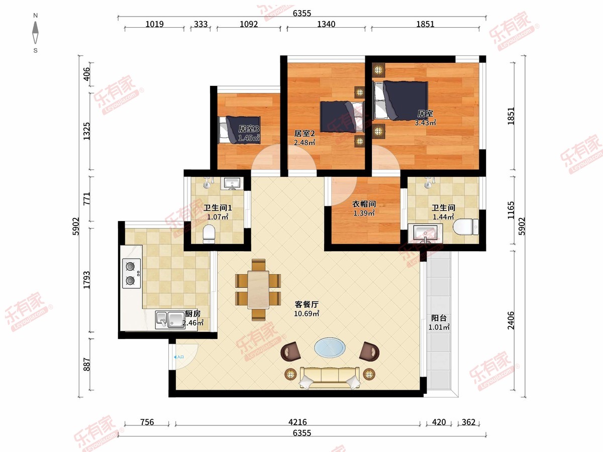 万科金域水岸 2房0厅0卫0厨0阳90.0m² 东 1