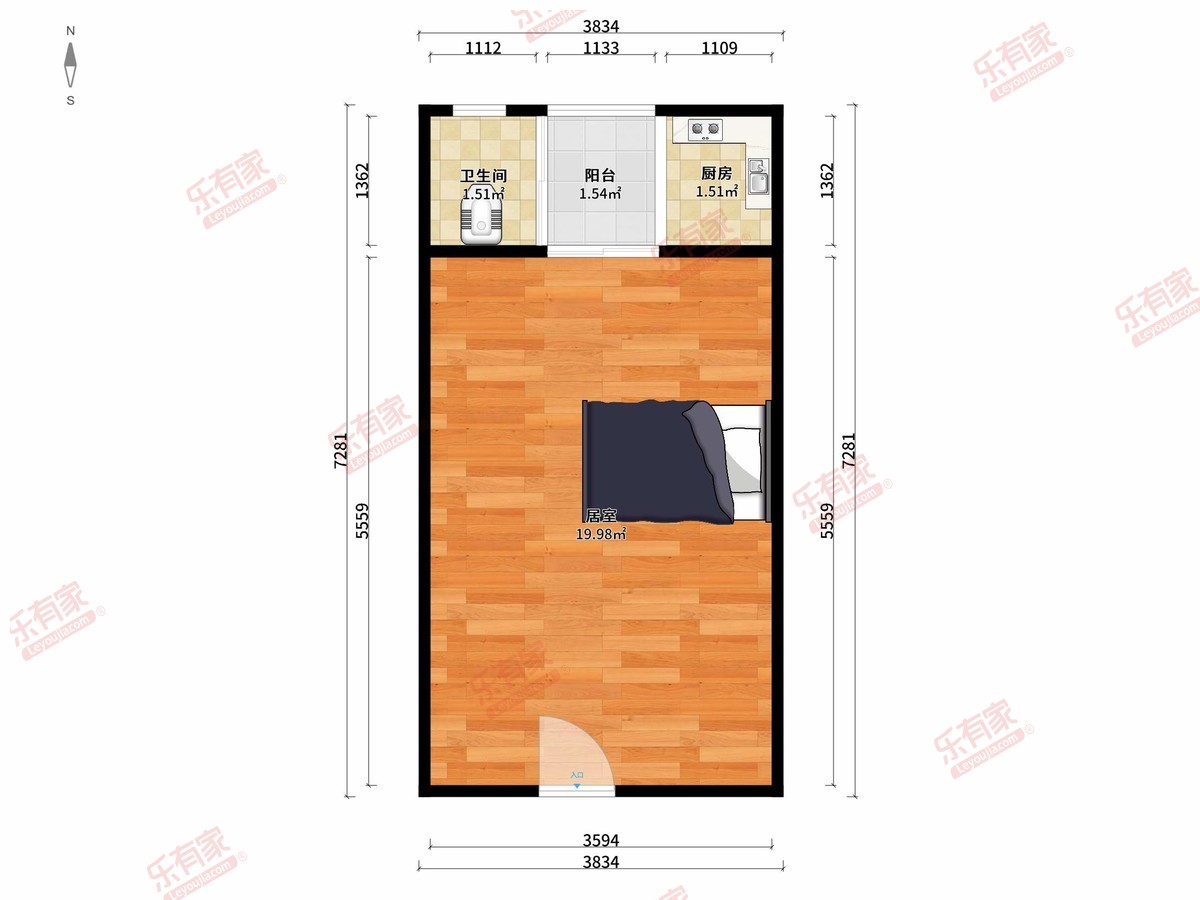 鹏盛村 1房0厅1卫 32.98㎡