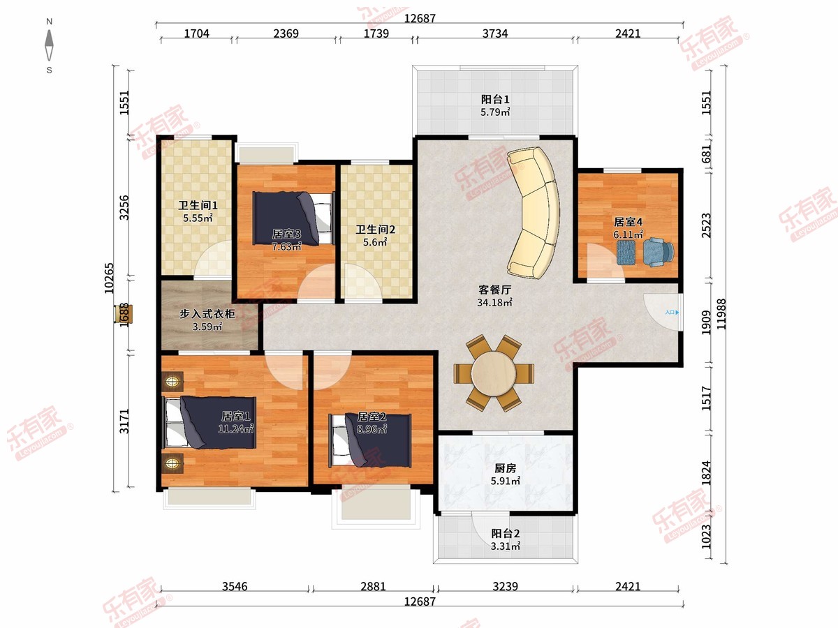 保利麓园 4房2厅2卫 116.84㎡-珠海保利麓园二手房