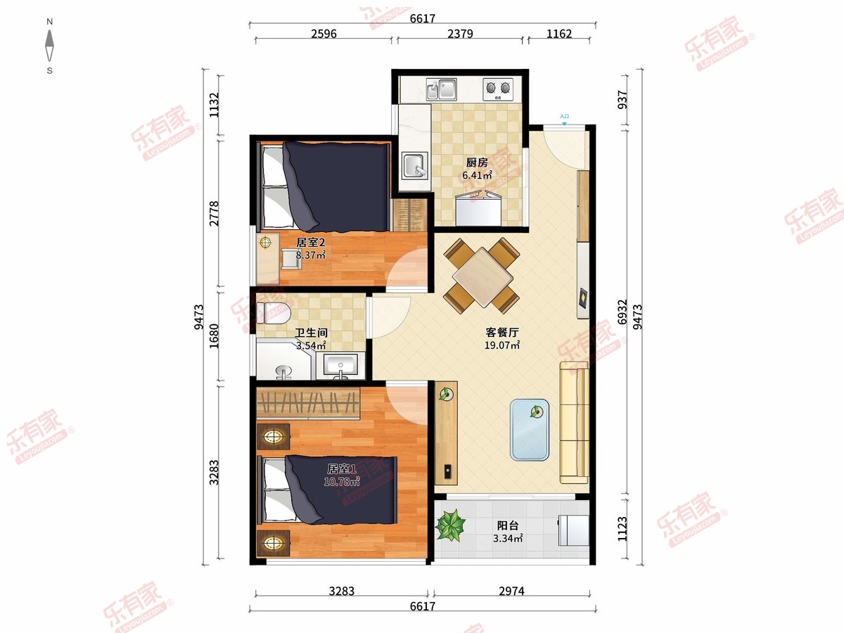 万科大都会家园 2房2厅1卫1厨1阳53.0m² 南