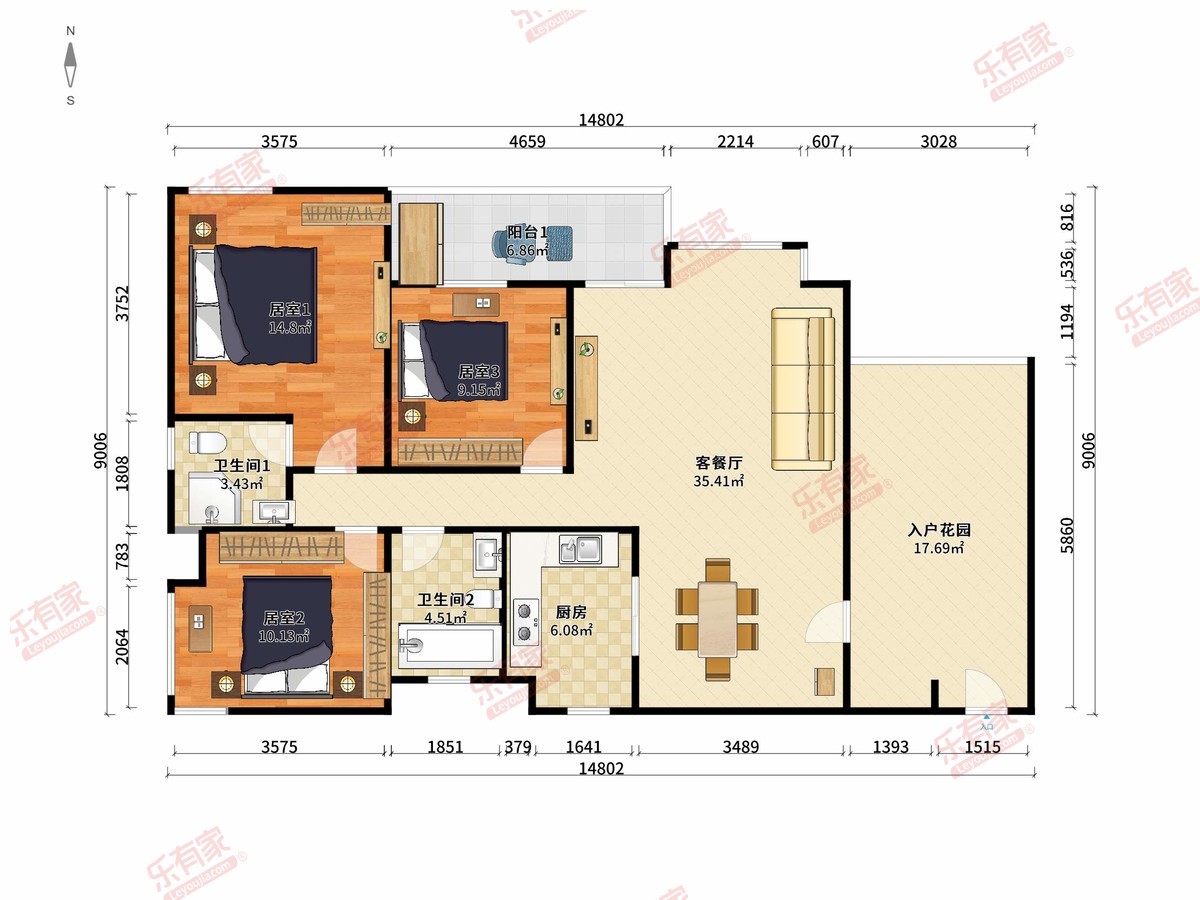 世荣锦绣荣城 3房2厅2卫 119.45㎡