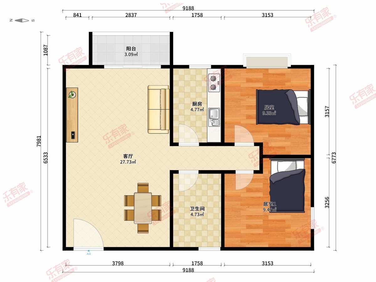 海悦新城 2房1厅1卫 60㎡-佛山海悦新城租房