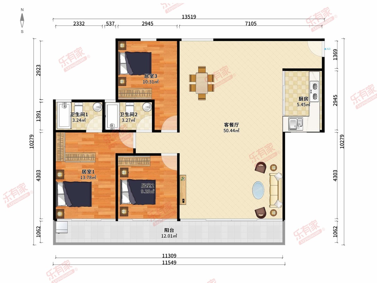 广东东莞黄金珠宝生产级配套项目 3房2厅2卫1厨1阳131.03m² 南