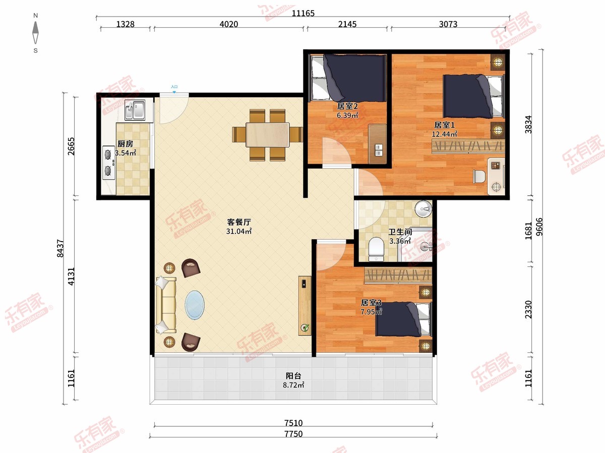 广东东莞黄金珠宝生产级配套项目 3房2厅1卫1厨1阳95.72m² 南