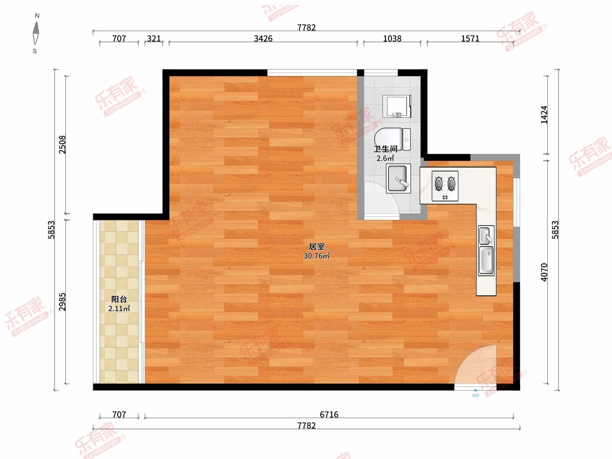 怀德国际广场 1房1厅1卫1厨1阳50.0m² 西