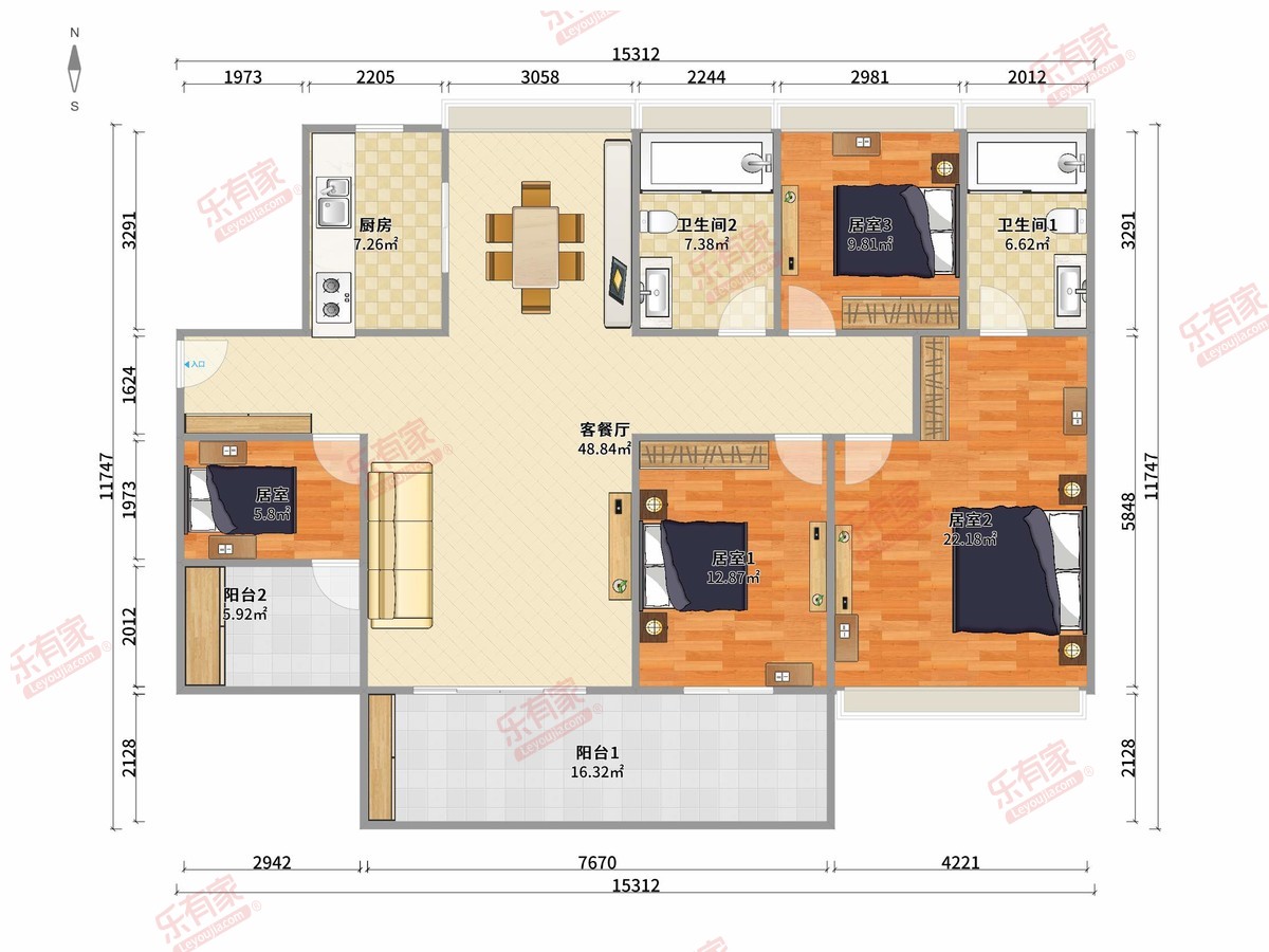 奥园誉博府 4房2厅2卫1厨2阳143.0m² 南