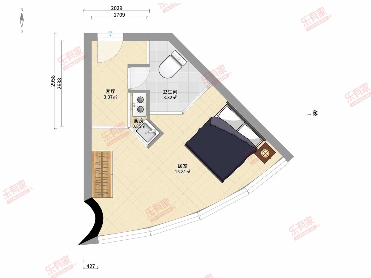 户型总体来说还是比较方正的，通风采光效果好，空间使用率高