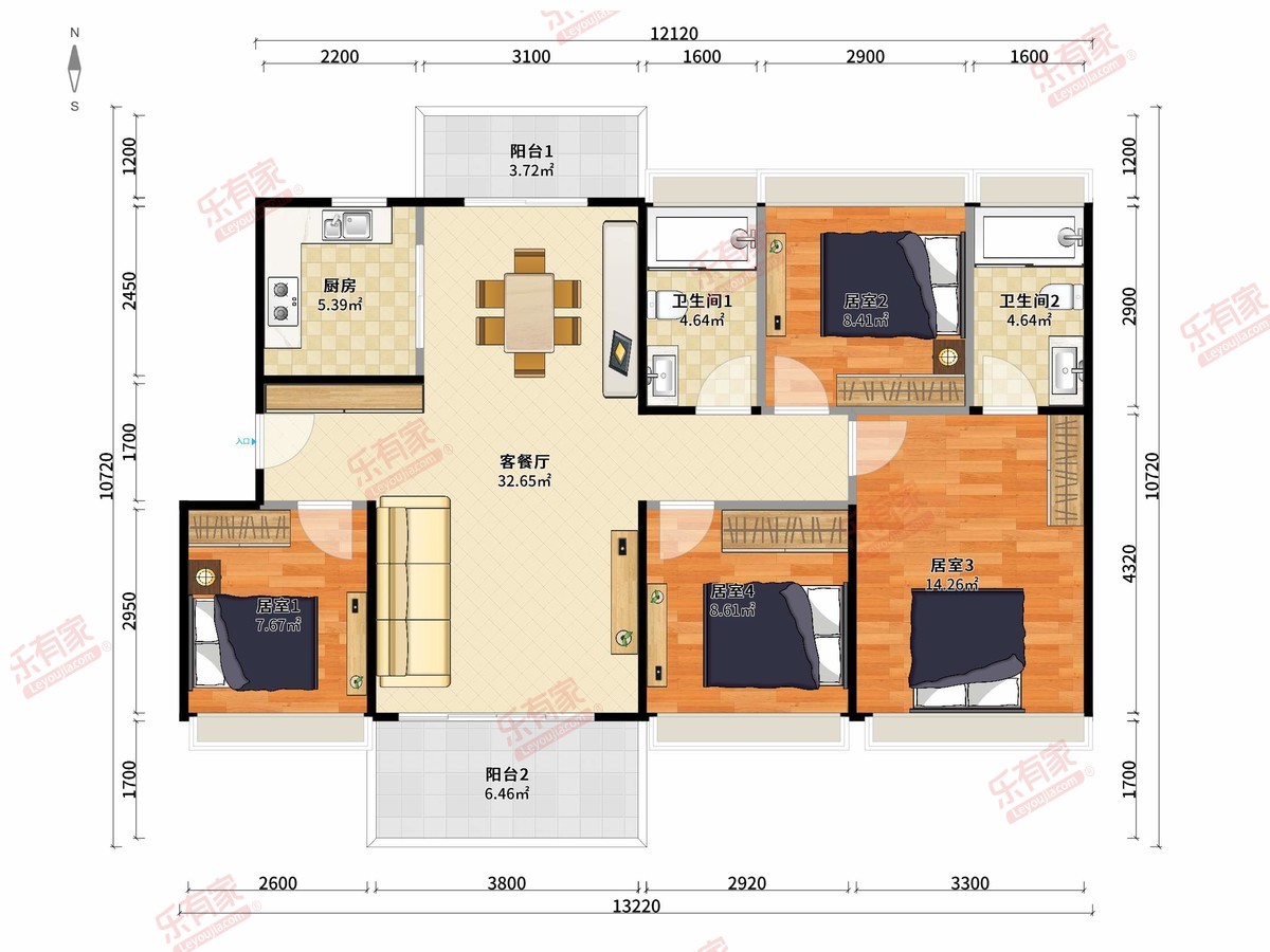 碧桂园揽月居 4房2厅2卫1厨2阳114.86m² 南北