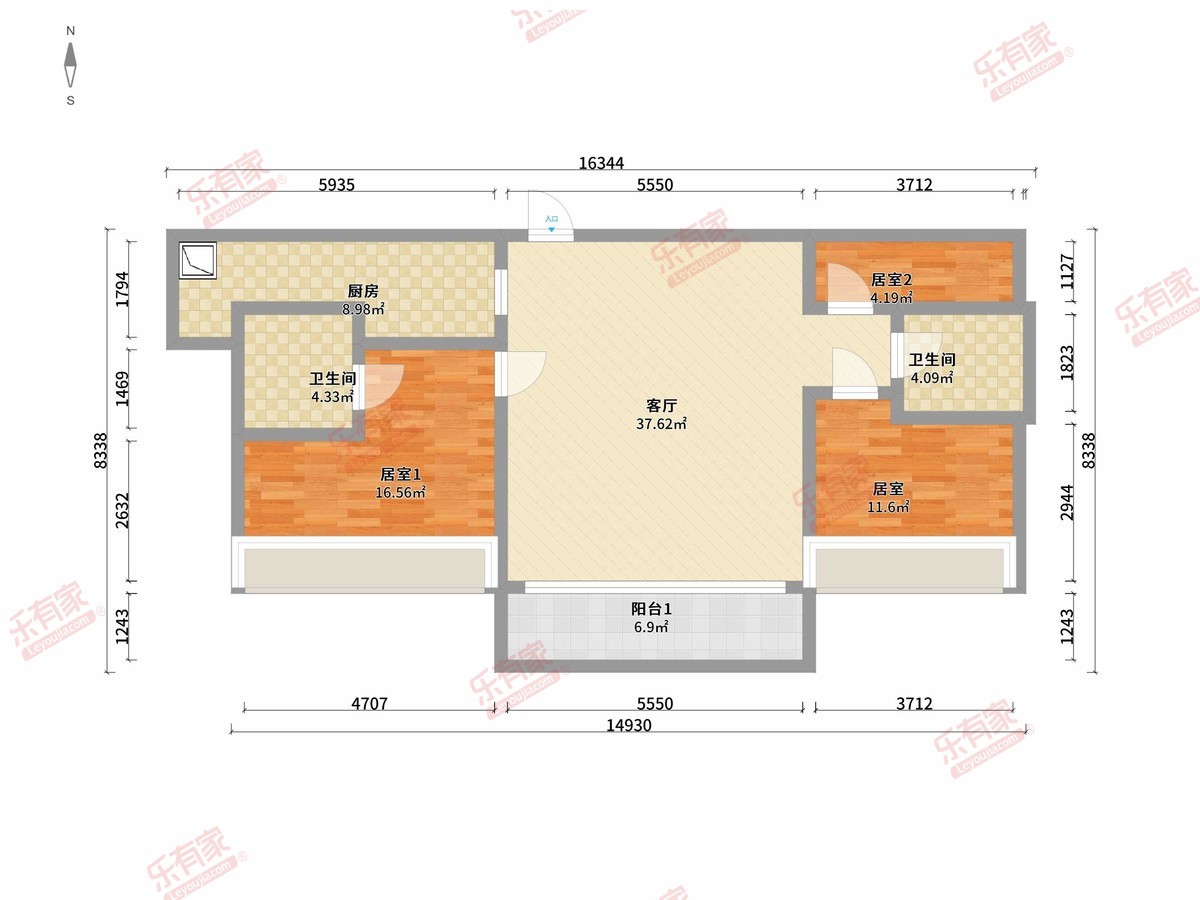 骏景湾文悦府 3房1厅2卫1厨1阳95.0m² 东南