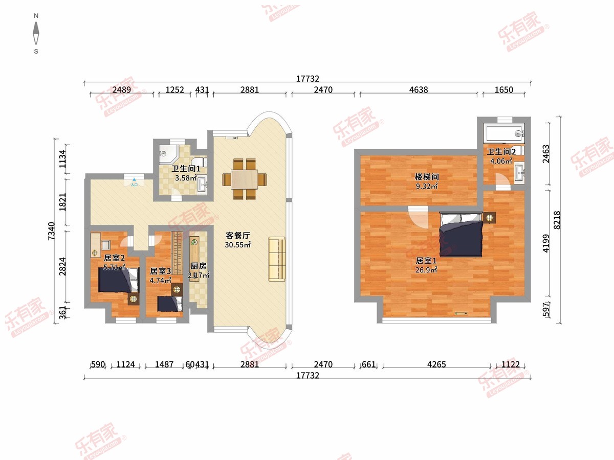 德高信易联金融广场 3房2厅2卫1厨0阳112.0m² 南北