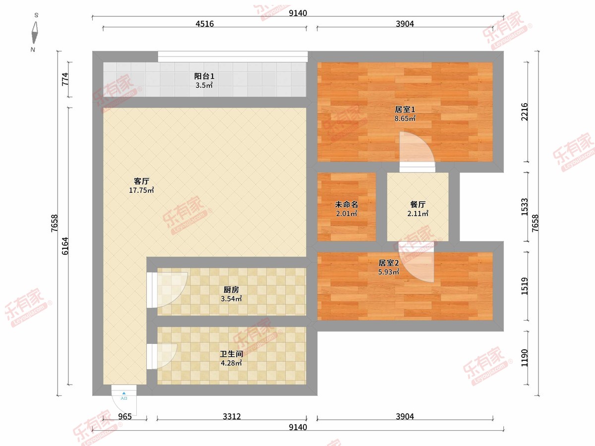 正东名苑 2房2厅1卫1厨1阳48.0m² 南