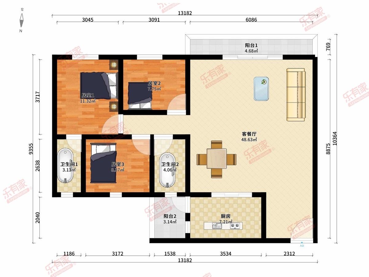 新源雅居 3房2厅2卫 120㎡-深圳新源雅居租房