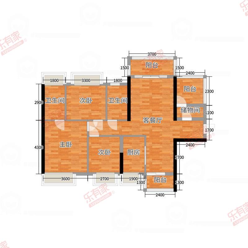 保利时光苑 4房2厅2卫1厨3阳115.0m² 南北