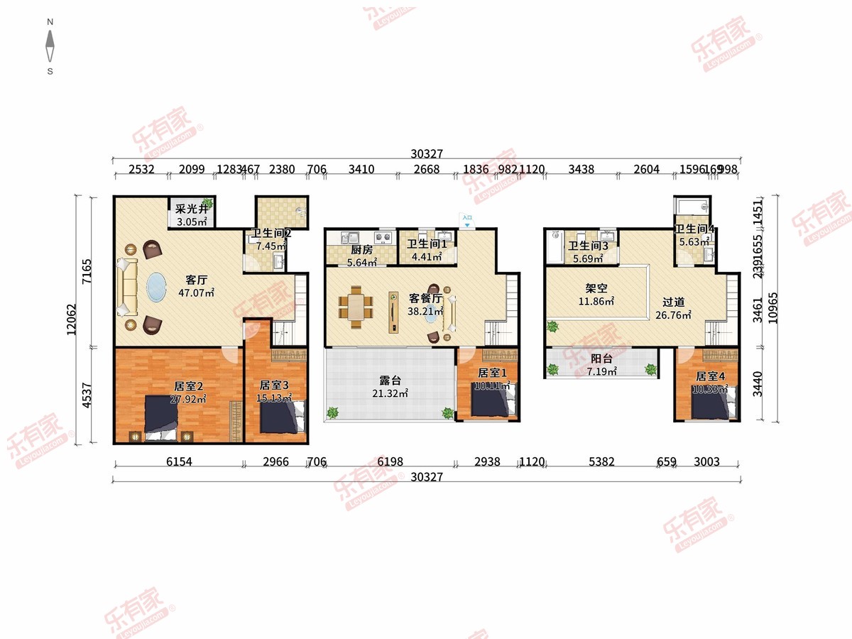 云樾半山花园 4房3厅4卫1厨2阳260.0m² 南