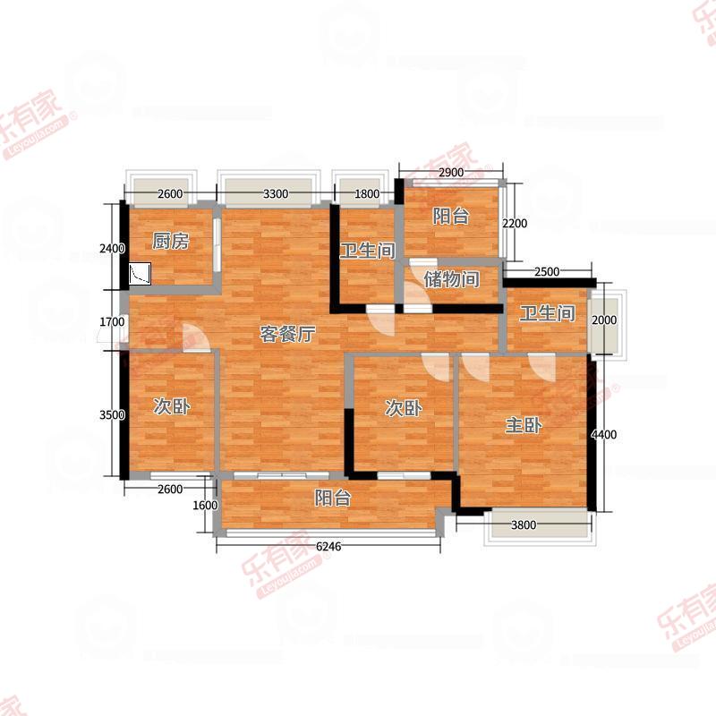 保利时光苑 4房2厅2卫1厨2阳125.0m² 南