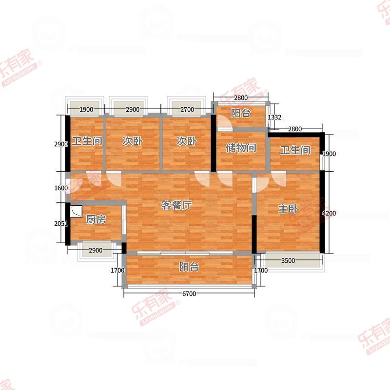 保利时光苑 4房2厅2卫1厨2阳115.0m² 南
