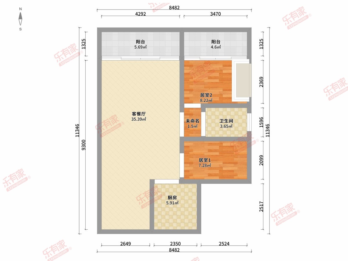 天地源·御湾雅墅 2房2厅1卫1厨1阳92.21m² 南北