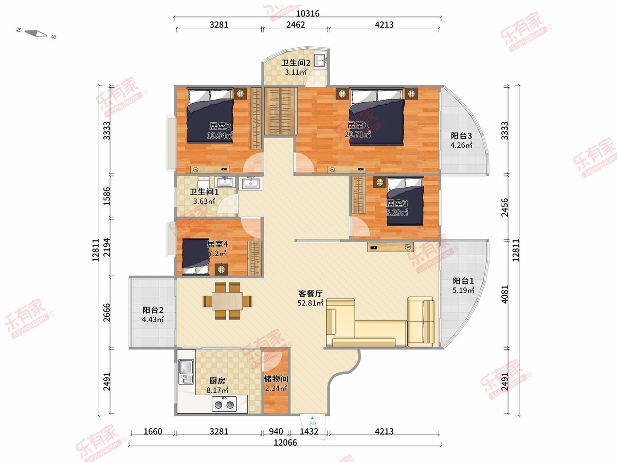 根竹园花园 4房2厅2卫 171㎡