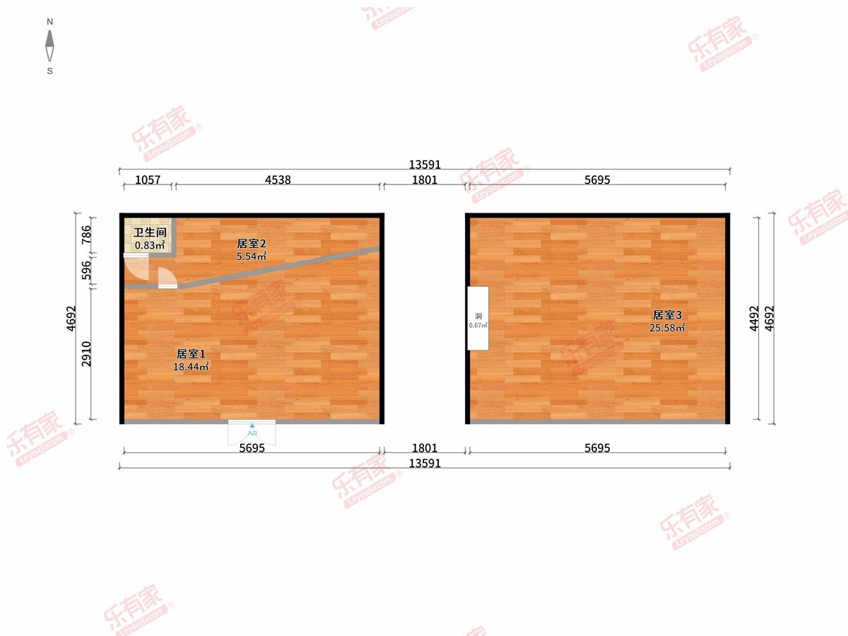 天健盈丰豪苑 3房0厅1卫0厨0阳64.0m² 东北