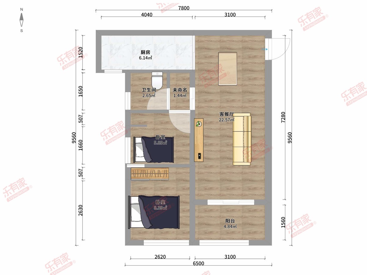 长通熙园 2房2厅1卫1厨1阳70.12m² 东南