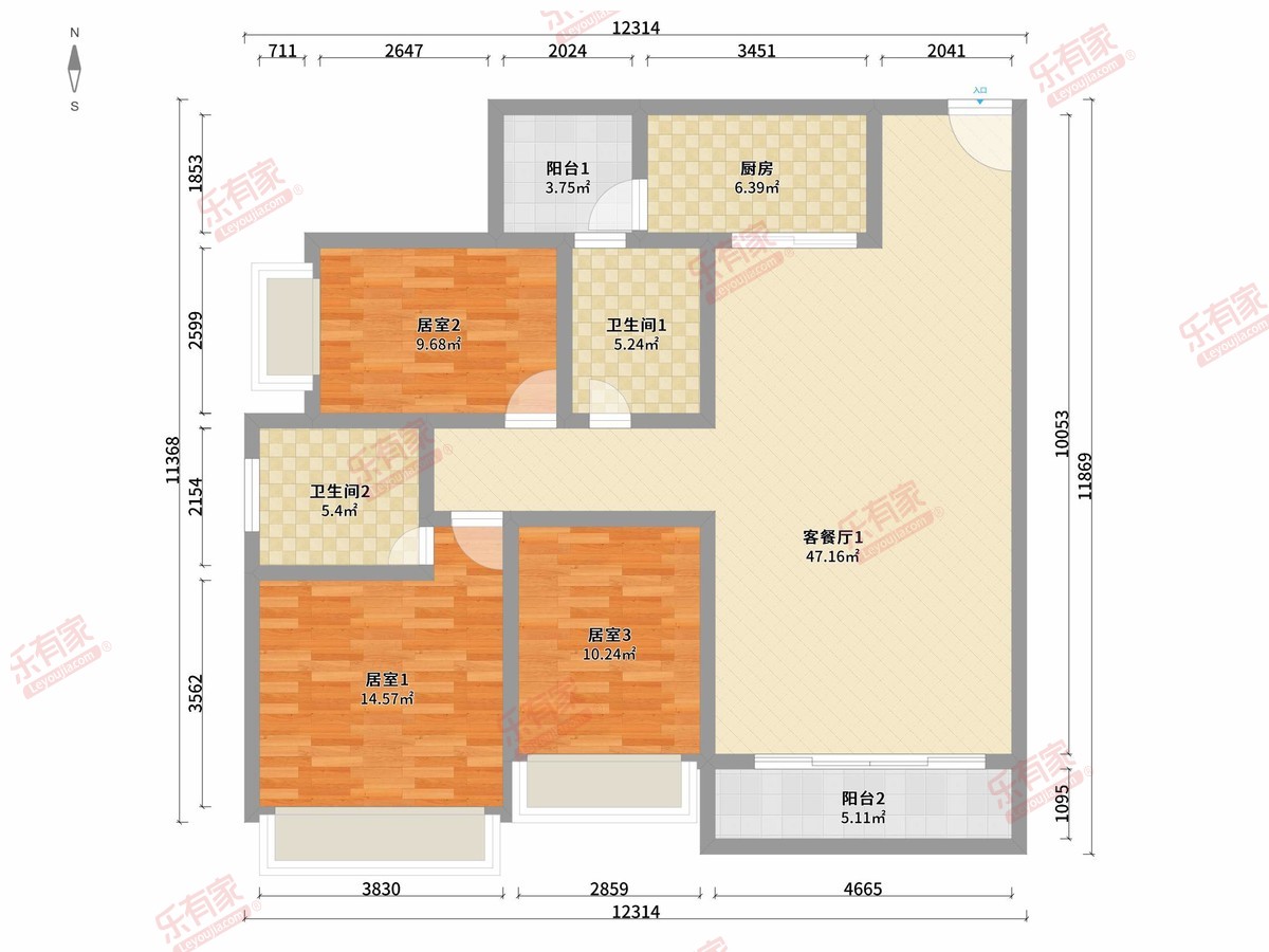 天地源·御湾雅墅 3房2厅2卫1厨2阳126.76m² 南