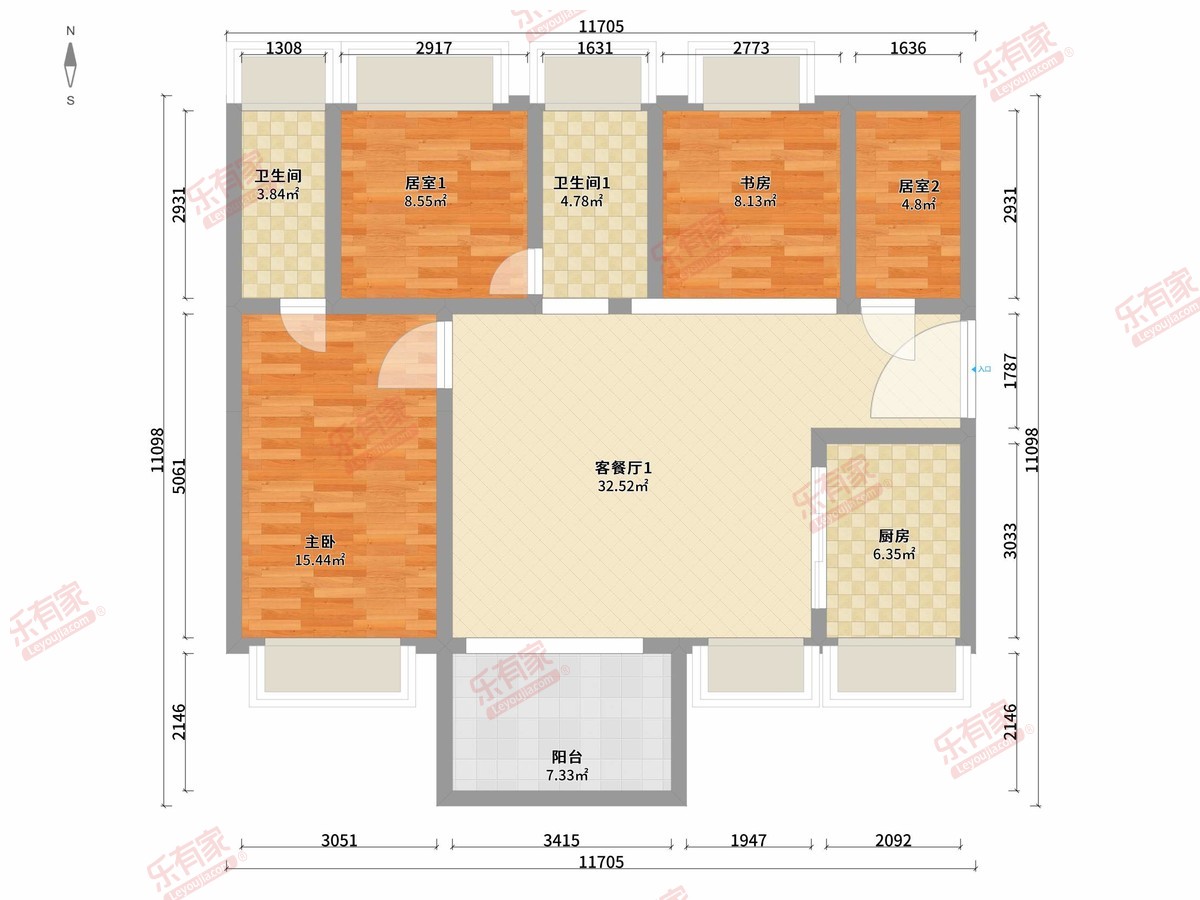 金沙濠逸花园 4房2厅2卫1厨1阳104.0m² 南