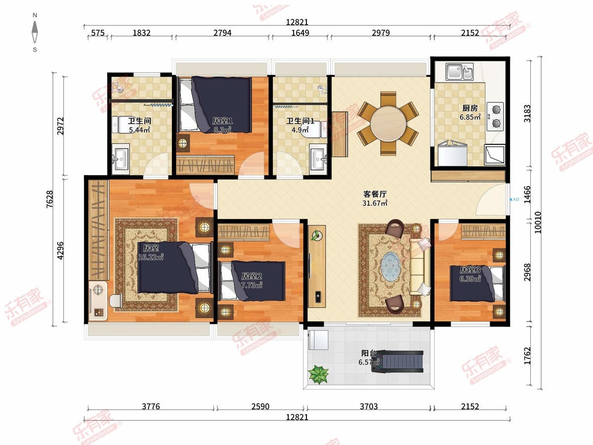 保利越秀金茂松湖云禧 4房2厅2卫1厨1阳115.0m² 南北