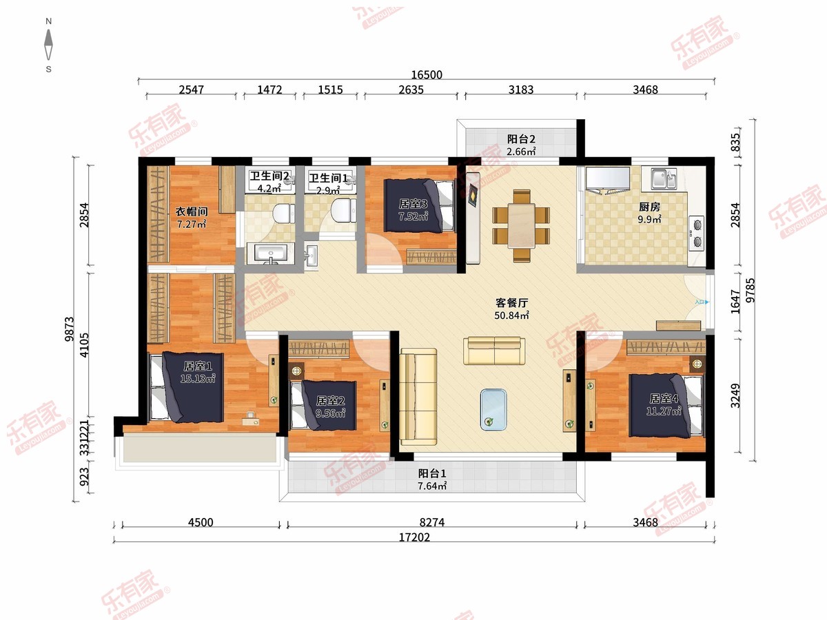 禧瑞天著花园 4房2厅2卫1厨2阳155.0m² 南北