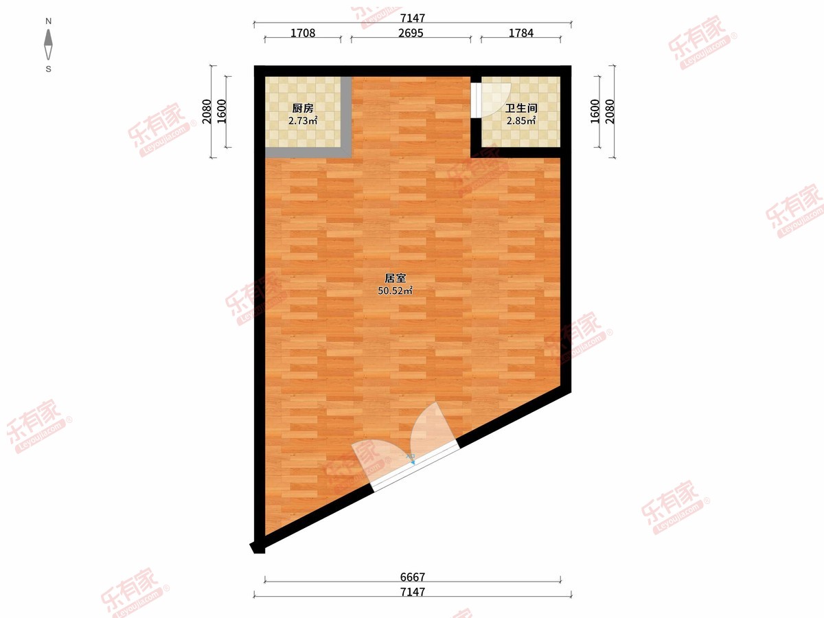 长通熙园 1房0厅1卫1厨0阳58.0m² 南