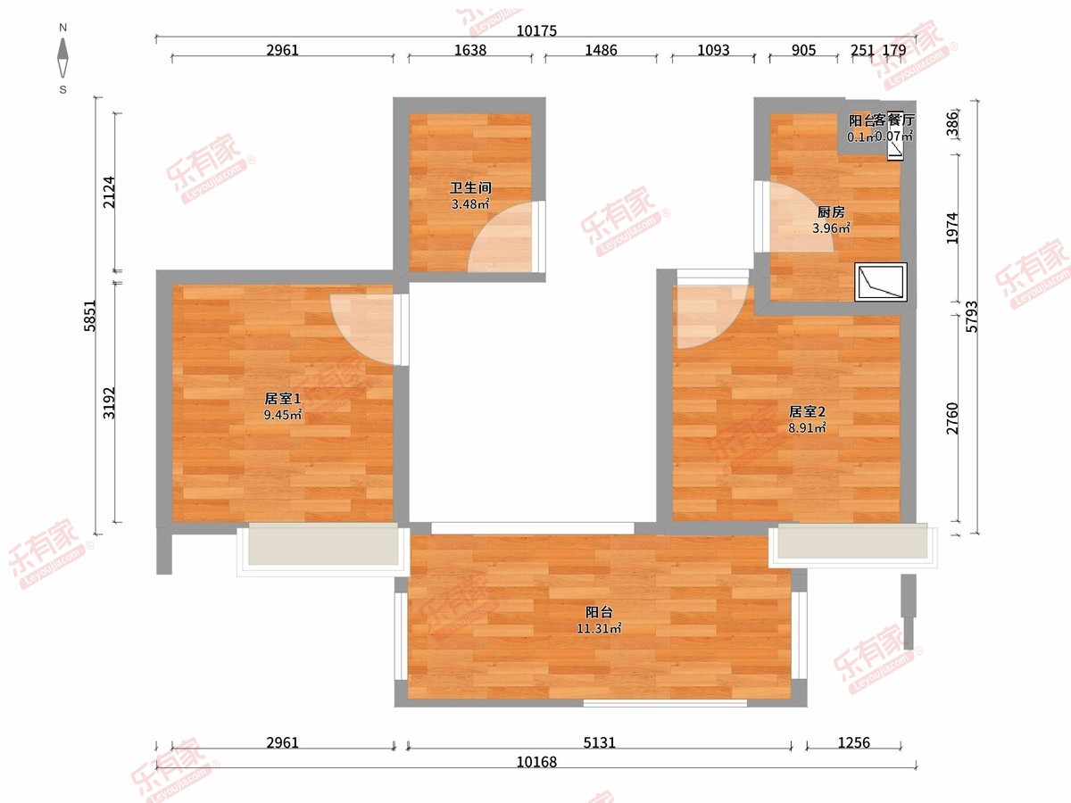 荟智公馆 2房2厅1卫1厨2阳75.18m² 南