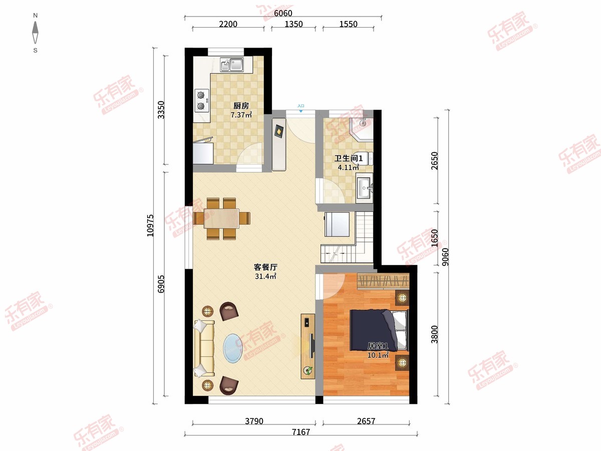 嘉捷广场 4房2厅2卫1厨0阳68.0m² 南