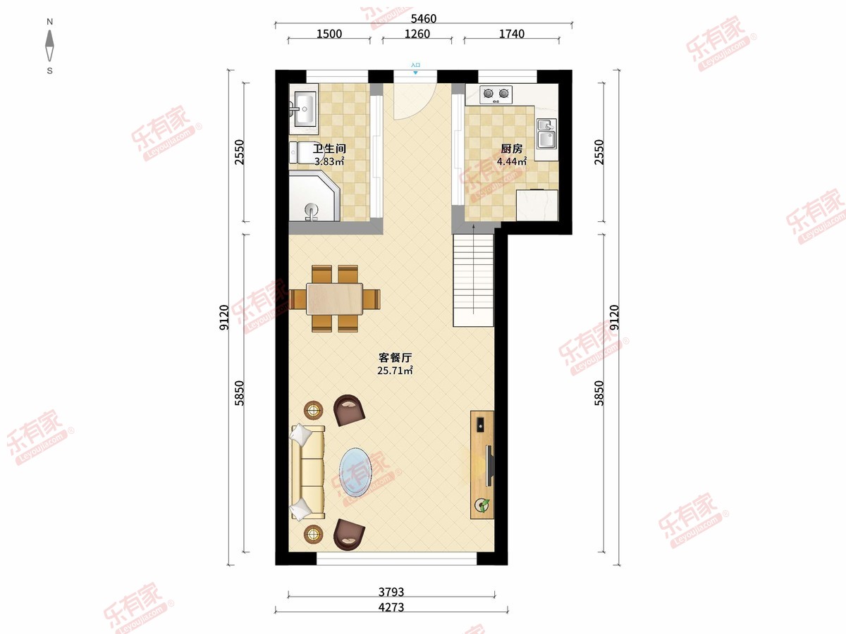 嘉捷广场 3房4厅1卫1厨0阳40.0m² 南