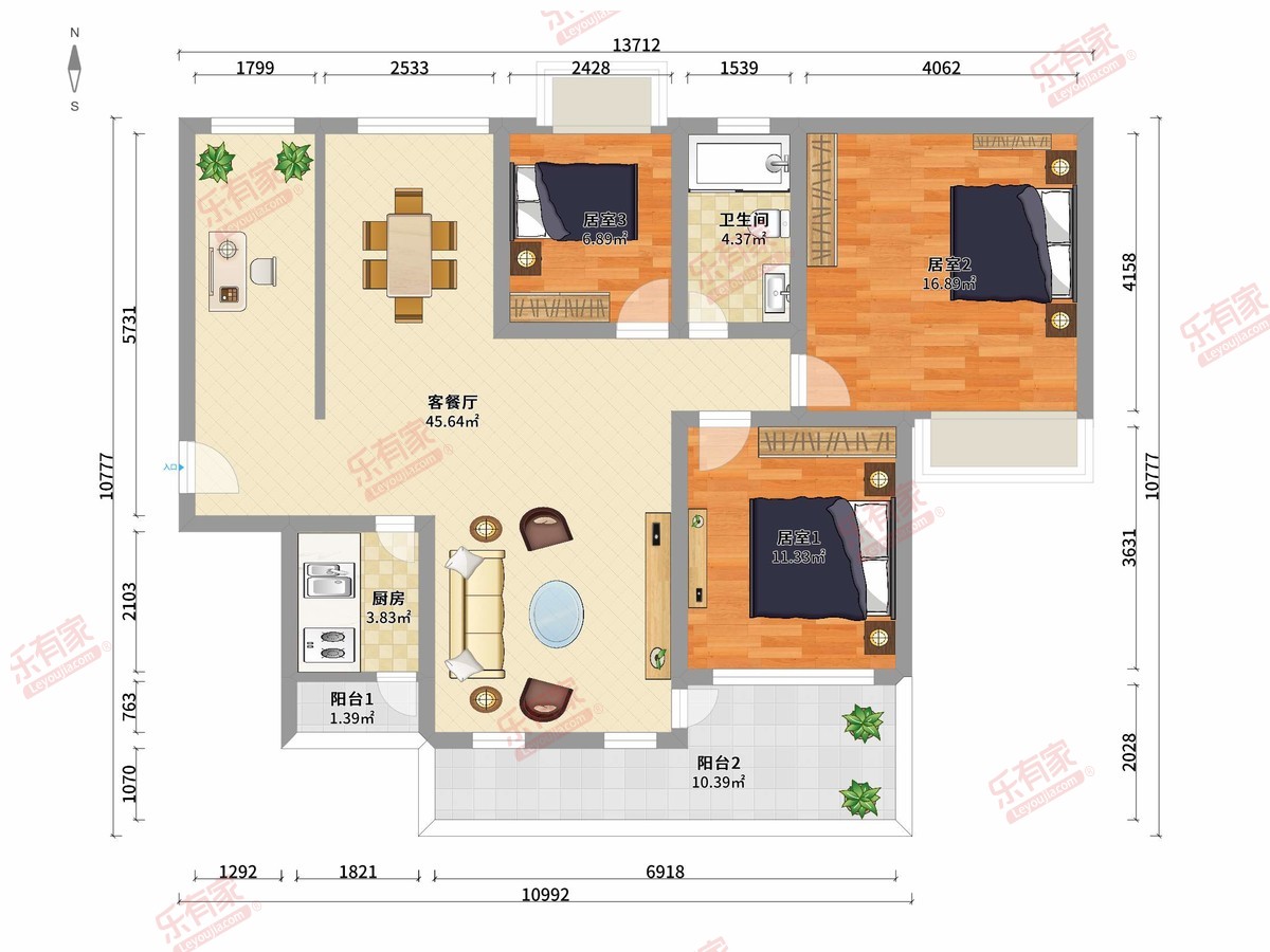 盛世华府 3房2厅1卫 102㎡