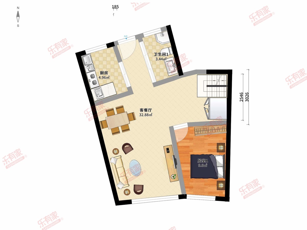 嘉捷广场 4房4厅2卫1厨0阳68.0m² 南