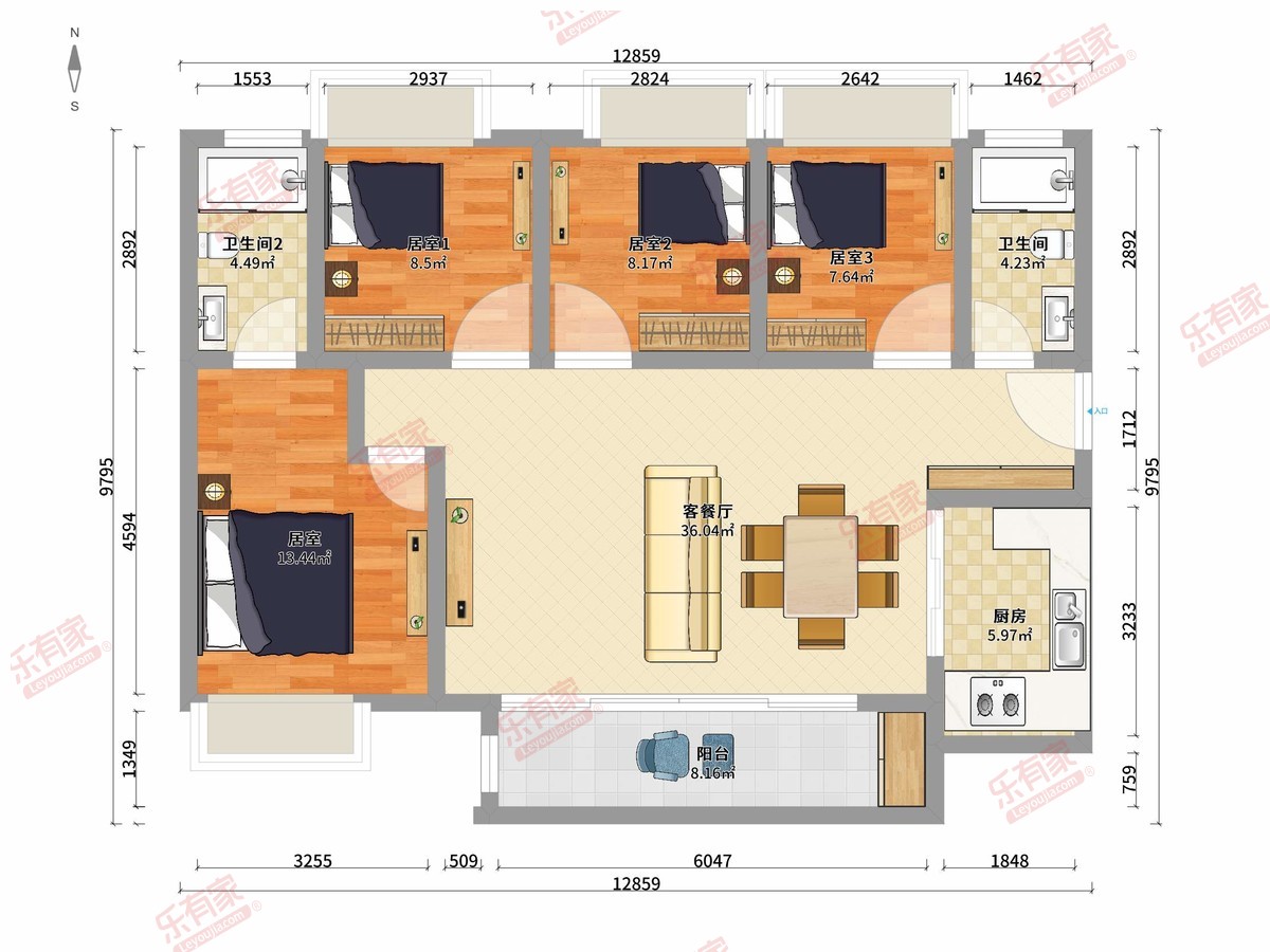 科学城·时区 4房2厅2卫1厨1阳120.0m² 南