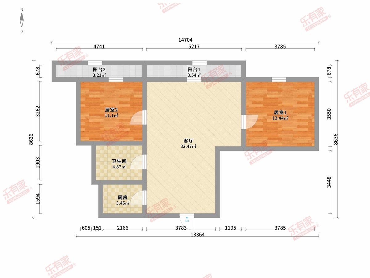 东源大街小区 2房1厅1卫 73.29㎡