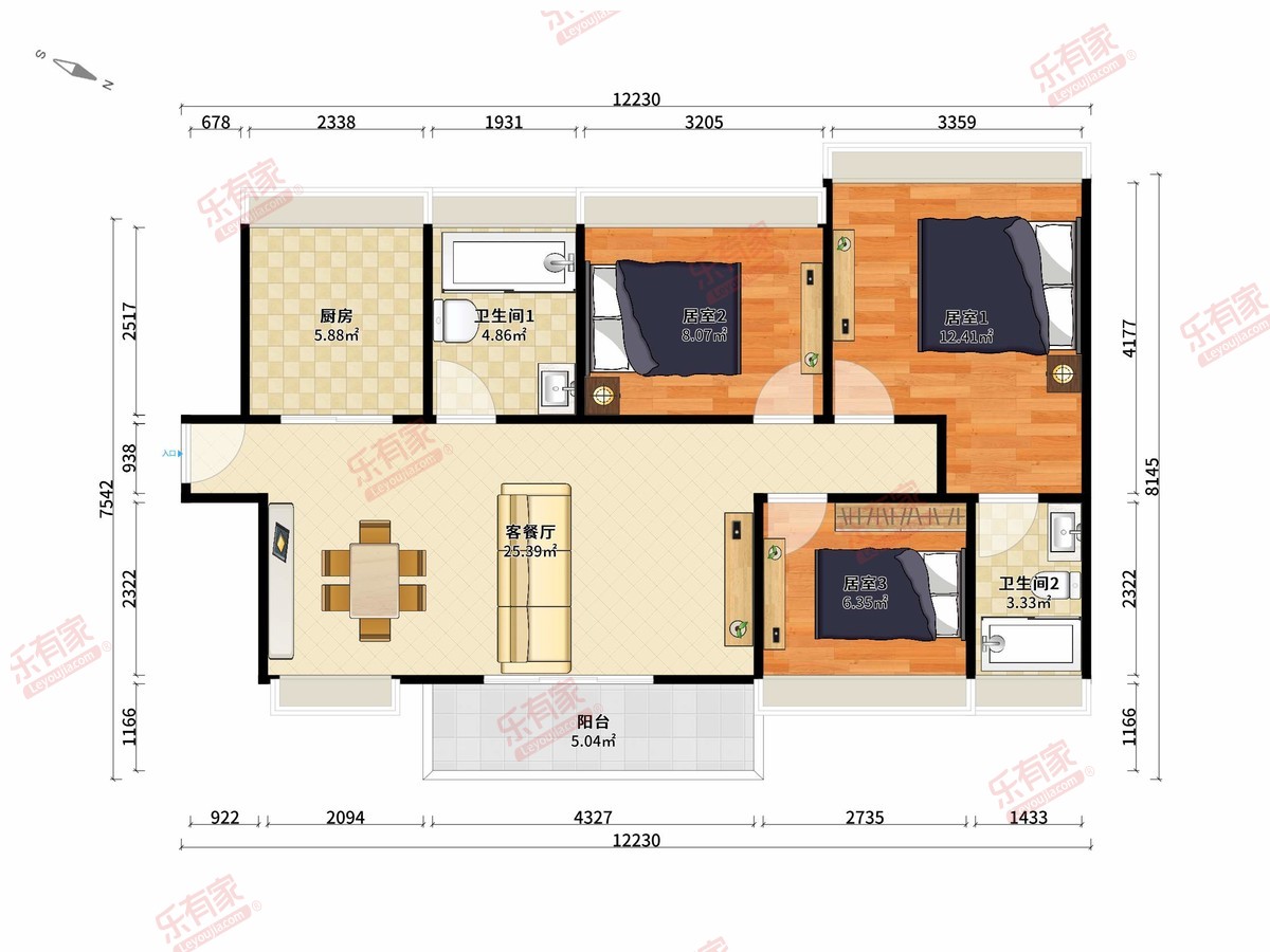 宏发悦云花园 3房2厅2卫1厨1阳89.0m² 西北
