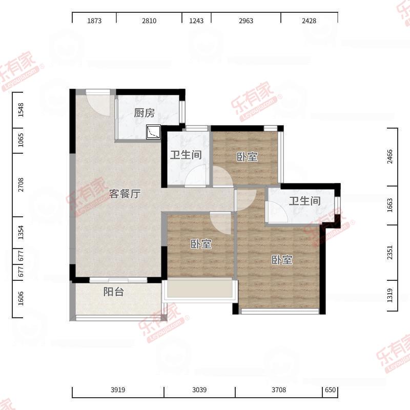 御棠上府 3房2厅2卫1厨1阳84.0m² 西