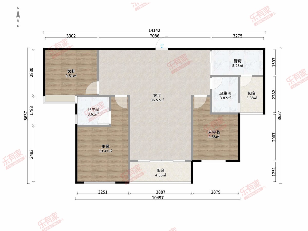 碧海云天花园 2房1厅2卫1厨2阳112.0m² 南