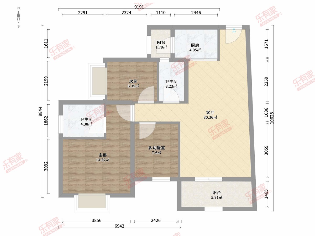 骏景湾领峰 3房1厅2卫1厨2阳90.9m² 南