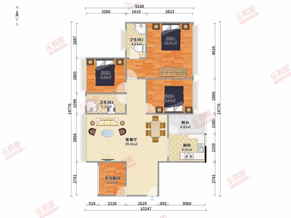 臻品园 4房2厅2卫 105.32㎡