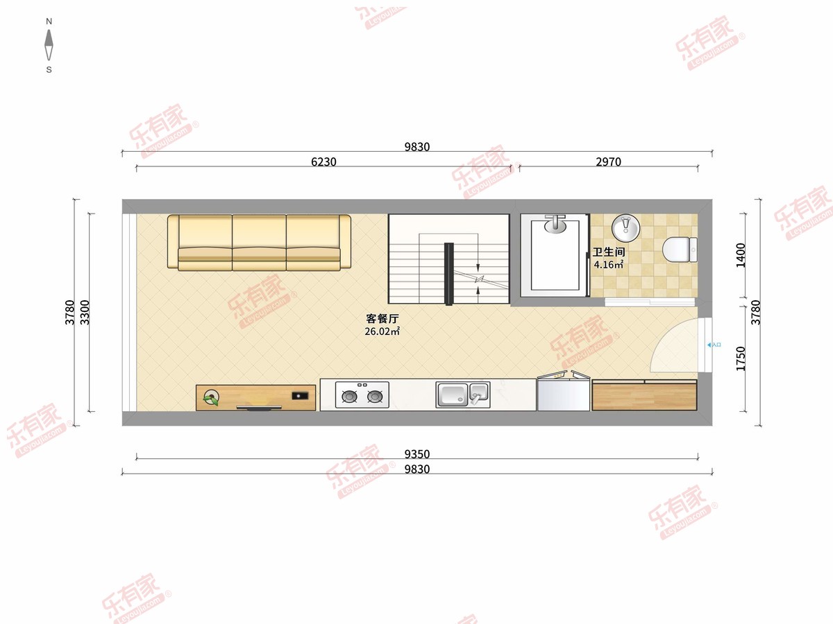 嘉宏国际大厦 2房2厅1卫0厨0阳46.2m² 东南